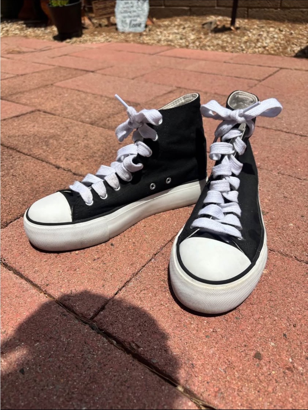 Black High-Top Canvas Sneakers with White Toe and Laces